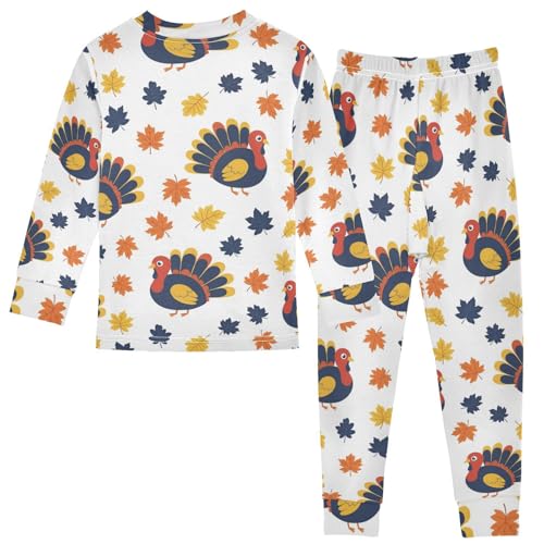 Pajama Sets Long Sleeve Turkey Leaves Pattern Print Soft Comfy Sleepwear 2 Piece PJS 3-8T3