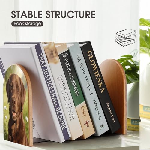 Sujetalibros de madera Brune con base de metal resistente y diseño premium 8