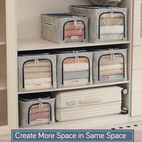 Image of HOKIPO 600D Oxford Fabric Cloth Organizer for Storage, Blue Blossom - Medium Pack of 1 (AR-6488-BLU)