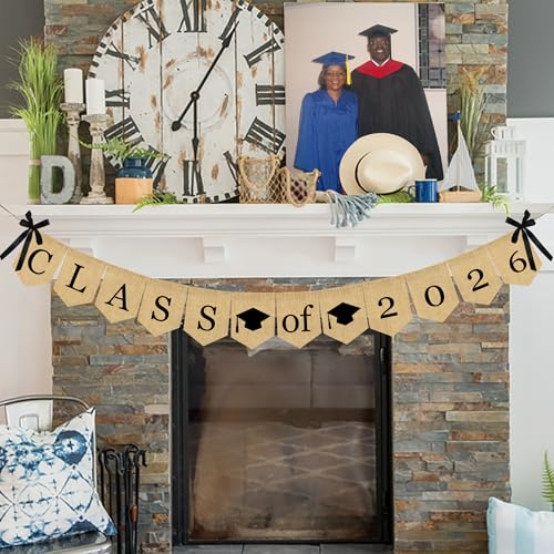 Image of Burlap Class of 2026 Graduation Banner - No DIY Required | Rustic Vintage Graduation Decorations Sign for College Grad Party and High School Grad Party Supplies 2026