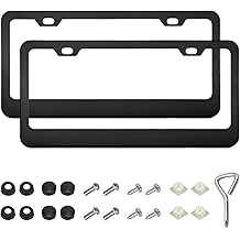 2 PCS Car License Plate Frame, 2 Holes Stainless Steel License Plate Holder with Screws Washers Caps, Universal Rust-Proof Front & Rear Auto Tag Frames for Men Women Black