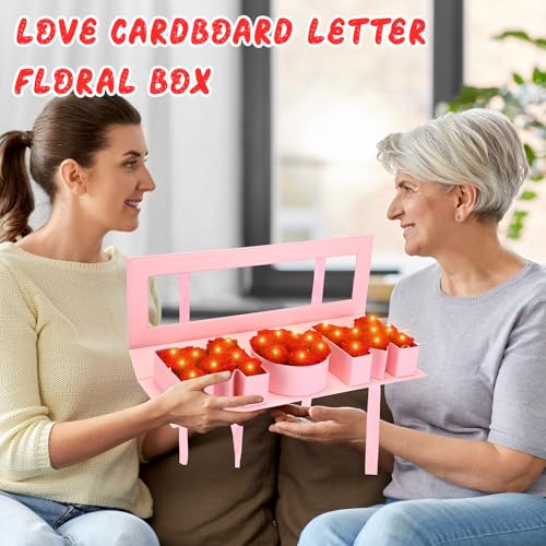 Weekgrat 4 Pack Mom Flower Gift Box with LED Light Mother's Day Fillable Floral Box Empty Mom Letter Shaped Flower Boxes for Arrangements Chocolate Rose Present Strawberry Packaging Box for Birthday by Weekgrat - Used condition - Image 5