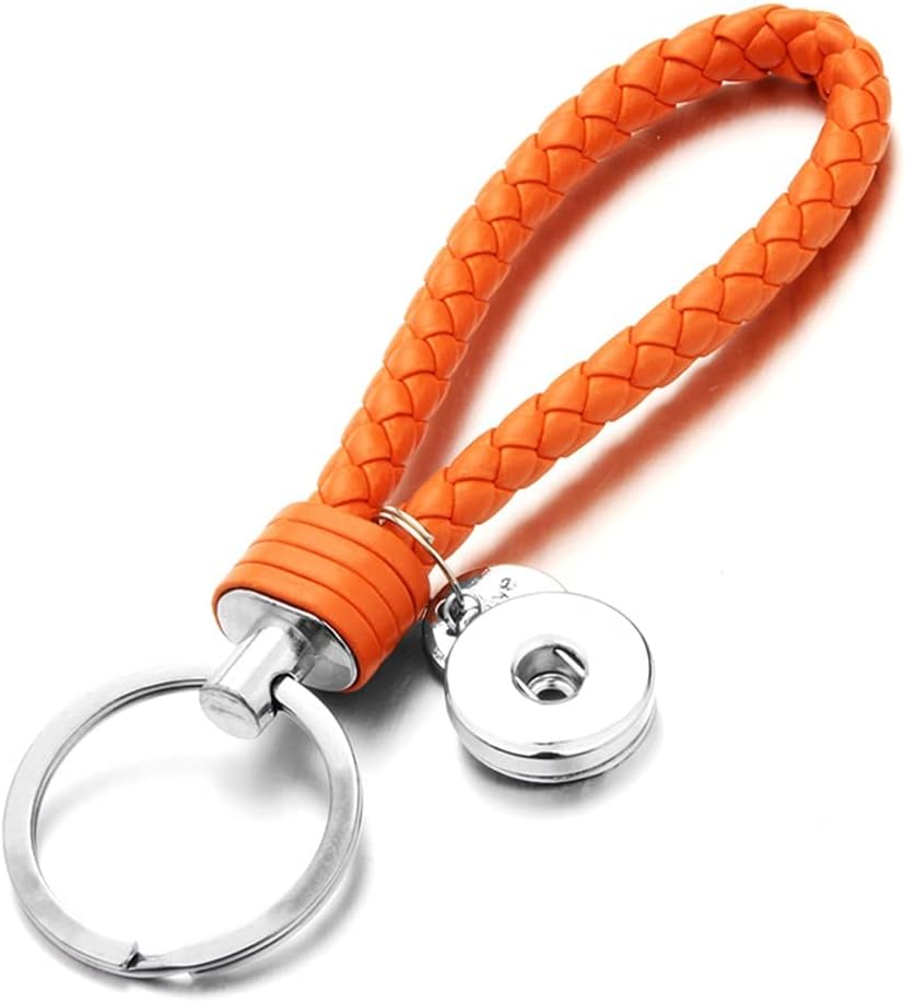 Braided PU Leather Keychain 18mm Snap Jewelry Mens Womens 13 Colors Keyrings(A)
