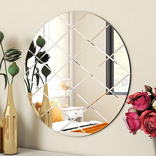 Image of BELOFAY Interiors Art Deco 50cm Round Wall Mirror Glass Design for Bedroom, Modern Wall-Mounted Mirrors for Hallway, Entryways and Lounge (50cm Dia, Clear Mirror)