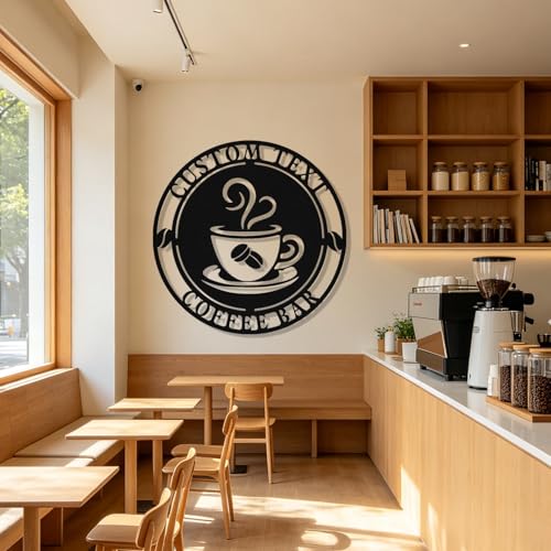 Image of Personalized Coffee Bar Metal Sign, Custom Coffee Signs, Custom Coffee Name Signs for Cafe Station, Coffee Wall Art Decor for Kitchen, Cafe Shop Decor, Cafe Lover Gift