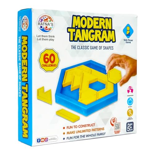 Image of RATNA'S Modern Tangram, Classic Shape Game with 60 Challenges, Family Games for Adults and Kids 5+ Years