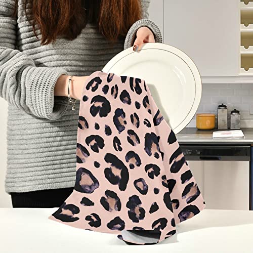 Kitchen Towels 4 Pack Kitchen Dish Towels Reusable Cleaning Cloths Leopard Print Cheetah Pink Absorbent Tea Towels Machine Washable Hand Towels #TOP5