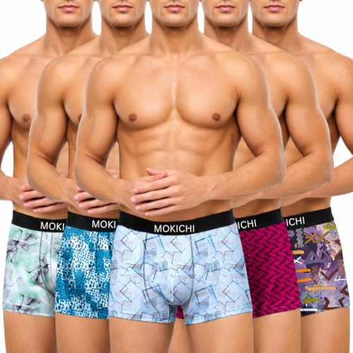 Image of Men's Printed Boxer Briefs | Stretchable Trunks with Comfortable Elastic Waistband | Multicolour Innerwear Pack of 5