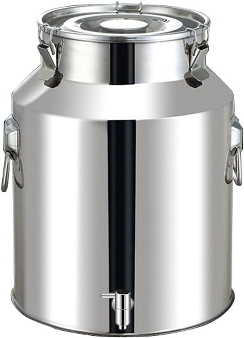 AIZYR 201 Thickened Stainless Steel Milk Bucket Milk Can Storage Sealed Barrel, Transport Milk Barrel with Faucet for Milk and Wine Liquid Storage,18L