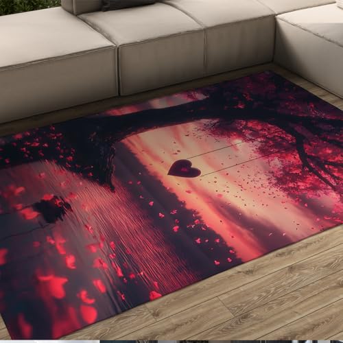 Tapis motif arbre en forme cœur, le cadeau de Saint Valentin pour chambre mignonne - 3