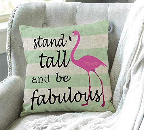 Swono Flamingo Quote Cotton Linen Throw Pillow Case Stand Tall & Be Fabulous Pillow Cushion Cover Home Sofa Decorative 18 X 18 Inch (Cushion Cover) #TOP2