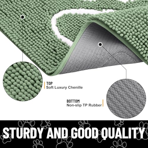 Image of Smiry Dog Door Mat for Muddy Paws, Absorbent Dirt Trapper Non Slip Quick Dry Washable Chenille Mat for Mud Dogs, Entry Rug for Indoor and Outdoor (48x30 Inches, Olive Green and White)