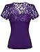 Zeagoo Women's Boatneck Sweetheart Inset Floral Lace Blouse Purple