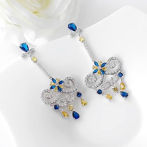 14K Gold Natural Crystal Drop Earrings For Women,Luxury Tassel Water Drop Crystal Long Dangle Earrings,Fashion Christmas Jewelry Gift For Her (Blue, 14K Gold) #TOP3