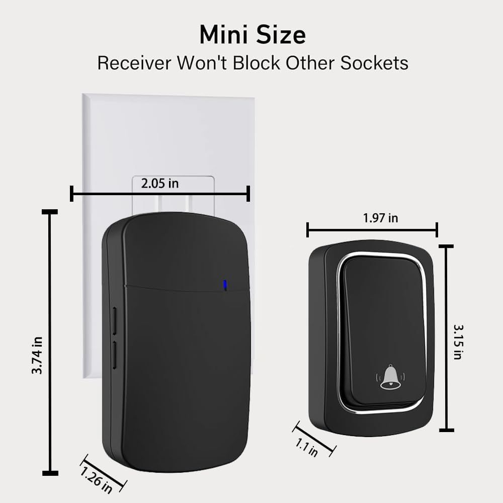 Wireless Door Bell Ringer,Self-powered Doorbell,Home Waterproof Doorbell With 38 Chimes Ring Bell,4-Volume,500ft Range Remote Control Doorbell,Suitable for Homes, Offices,Factories,etc