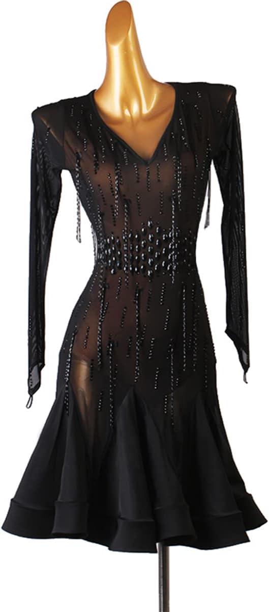 Sexy V-Neck Fringe Latin Dance Dresses for Women Ballroom Salsa Rumba Samba Costume chacha Tango Competition Dress