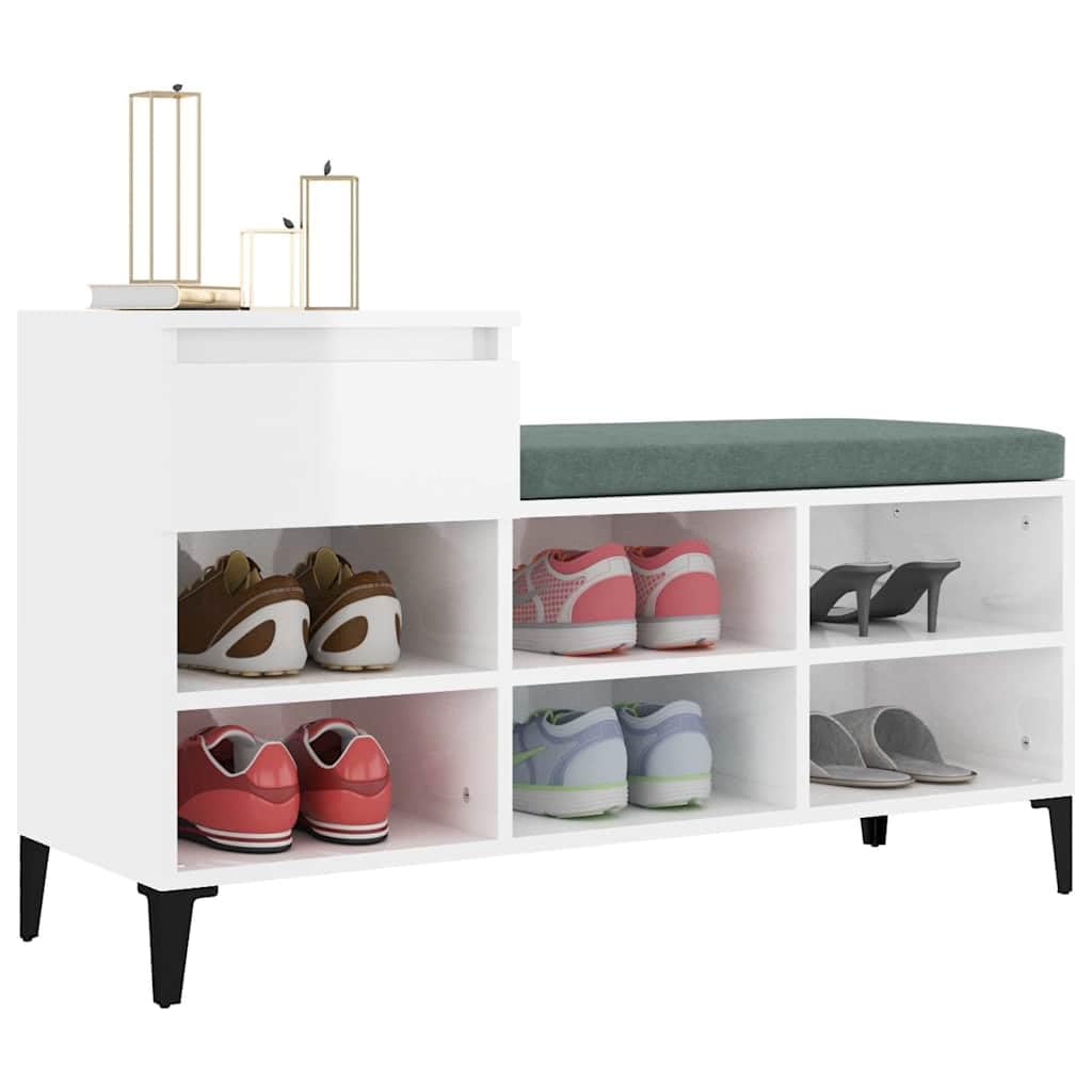 Armoire À Chaussures Blanche Haute Brillance 102x36x60 cm Bois D'ingénierie