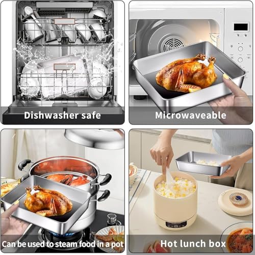 Image of BRAVIK 2000ML Stainless Steel Food Storage Container with Transparent Airtight Lid, 25cm Rectangular Deep Serving & Baking Tray Fridge, Freezer, Oven & Dishwasher Safe Leakproof Meal Prep Box (3)