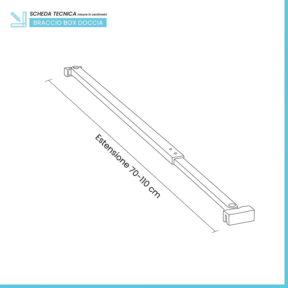 Braccio Di Supporto A Parete Per Box Doccia Walk-In Doppio Snodo 180° Estensibile 70-120 Cm In Acciaio Cromato Lucido