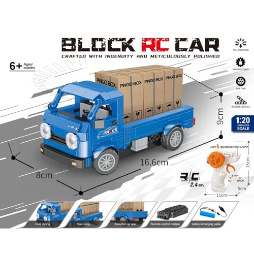 Image of RC Building Block Pickup Truck, 267PCS Remote Control DIY Construction Vehicle, 2.4GHz Rechargeable STEM Toy for Kids Boys & Girls 6+ Years