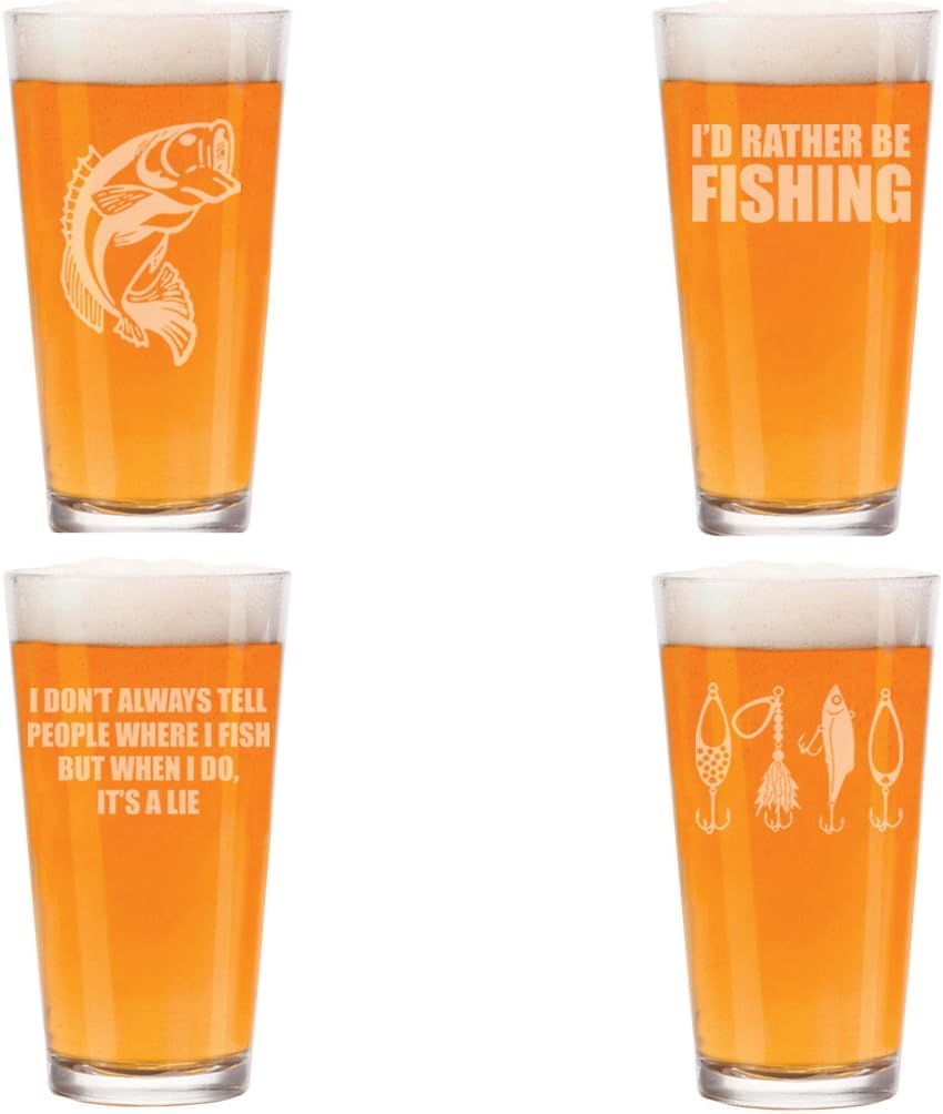 MIP 16 oz Beer Pint Glass Gift Set Of 4 Fishing Collection