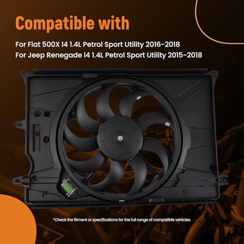 Image of maXpeedingrods Engine Cooling Fan Assembly for Fiat 500X l4 1.4L 2016-2018, 68248150AA, for Jeep Renegade 2015-2018, 68256125AA CH3115181 623530