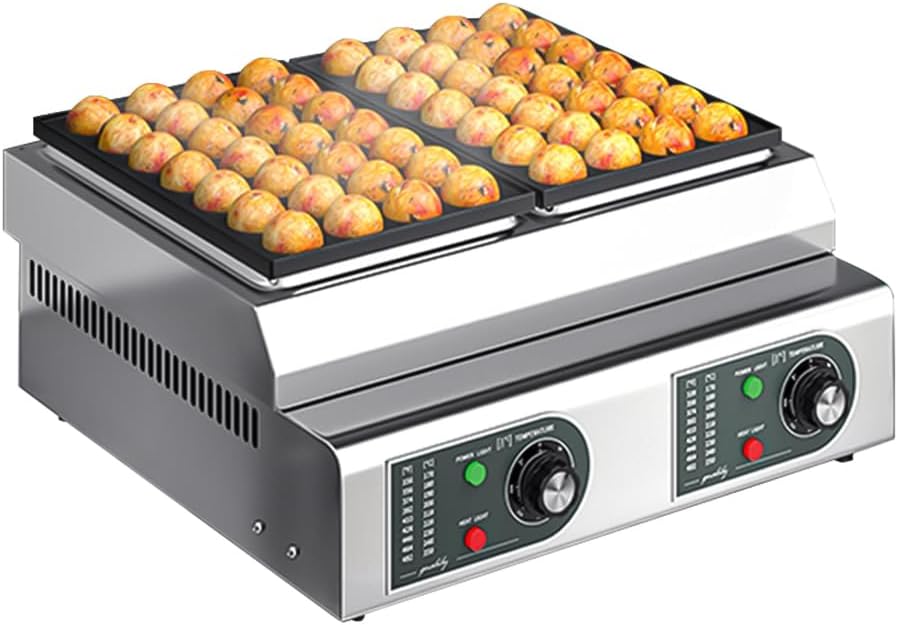 YUEWO Commercial Takoyaki Maker 56pcs Japanese Octopus Fish Ball Machine Octopus Meatball Machine 2100W Heating Takoyaki Grill Maker with Independent Temperature Control