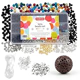 Incraftables 600+ Lava Beads Collection – Natural Volcanic Rock for Jewelry Making – Black 4mm 6mm 8mm Sizes, Chakra Stones, Colorful Beads, Spacers & Complete Jewelry Findings Set