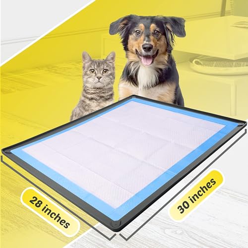Image of TidyFriend Puppy Pad Holder Tray Fits for 28 inch x 30 inch Pee Pads with Corner Lock Holes, Raised Edges, Non-Spill, Easy to Clean Silicone Puppy Potty Tray Holder, for Indoor Floor Protection (Grey)