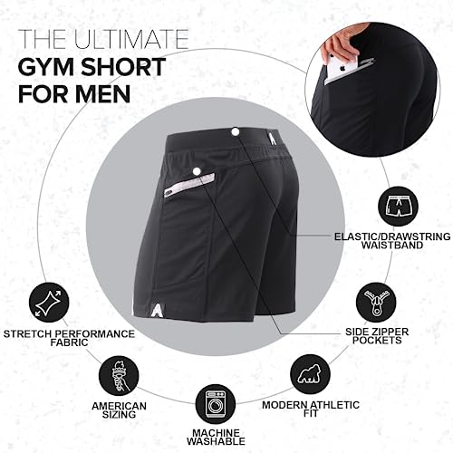 Anthem Athletics Hyperflex Gym Shorts For Men Zippered Pocket 5 Inch Inseam – Workout Shorts, Running Shorts, Athletic Shorts, Cross Training Shorts Yoga Shorts - Black Onyx G2 - Medium #TOP2