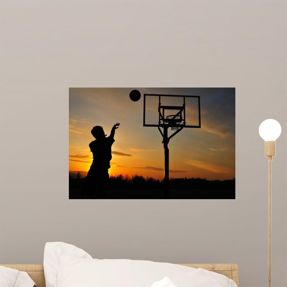Wallmonkeys Teen Boy Shooting Basketball Wall Mural Peel and Stick Graphic (18 in W x 12 in H) WM368199