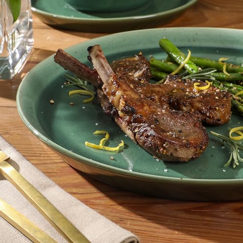 Image of Gibson Elite 12 Piece (Service for 4) Fern Canyon Plates and Bowls Reactive Glaze Modern Coupe Round Dishes Stoneware Ceramic Dinnerware Set - Glossy Green
