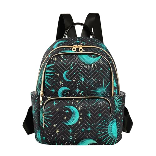 ALAZA Teal Blue Sun Moon and Stars Mini Backpack Purse for Women Travel Bag Lightweight Shoulder Bag Fashion Daypack