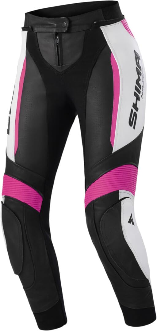 SHIMA Miura 2.0 Motorbike Pants - Leather, Womens, Sport Pants with HIPS & Knees Protectors, Perforated Leather, Elastic Panels, for 2-Piece Suit (38, Pink)