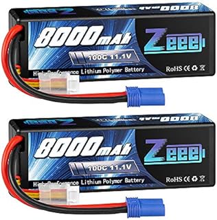 Zeee 11.1V Lipo Battery 3S 100C 8000mAh Hard Case Battery with EC5 Plug for 1/8 1/10 RC Car Model Truggy Buggy Team Associated(2 Pack)
