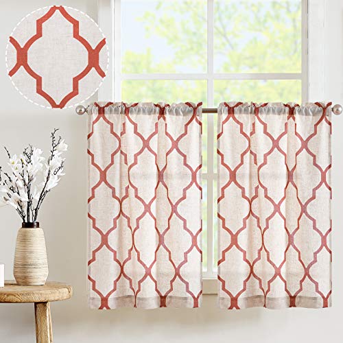 jinchan Beige Linen Kitchen Curtains 45 Inches Farmhouse Cafe Curtains Light Filtering Flax Country Rustic Bathroom RV 2 Panels Crude