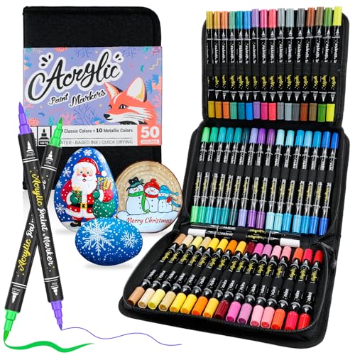 ANYUKE 50 Farben Acrylstifte für Steine Wasserfest, Acrylic Marker Dual...