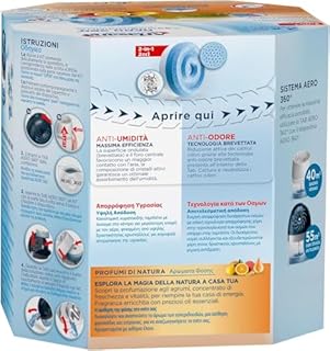 Ariasana Assorbiumidità Aero 360° Tab Agrumi Bipack, 1 Deumidificatore e 2 Tab 450g al profumo di agrumi, Assorbiumidità per la circolazione dell'aria, Deumidificatore casa contro l'umidità