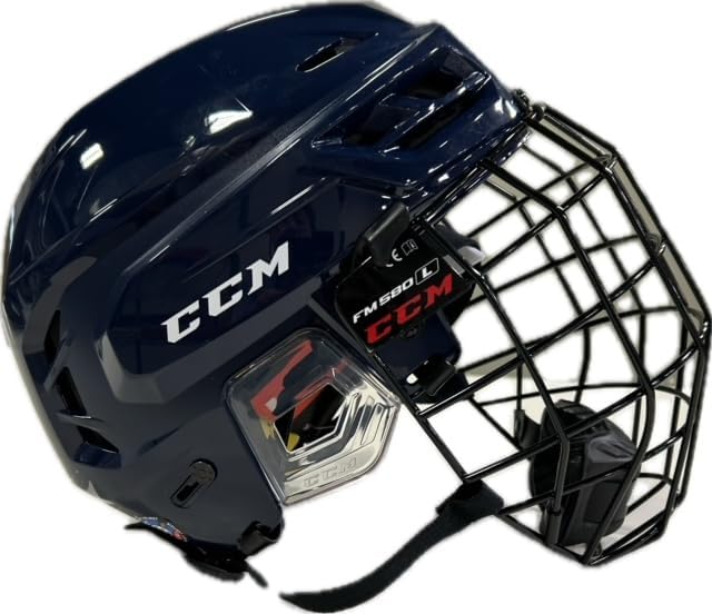 C C M Ice Hockey Helmet-Tacks 910 Combo Helmet-Large-Navy