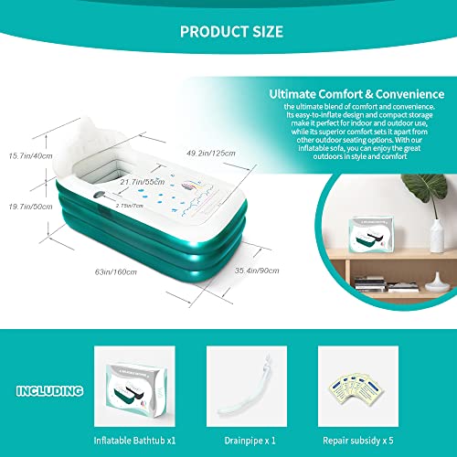 Nevife Inflatable Blow Up Bathtub With Bath Base,Headrest,Cup Holder And Pocket Storage,Foldable/Portable Free Standing Bath Tub For Adult Spa, Ideal For Hot Bath/Ice Bath 63"X35.4"X35.4"(Green) #TOP2