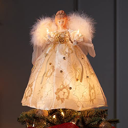 Kurt Adler Ul 10-Light 12" Ivory And Gold Angel Treetop #TOP7