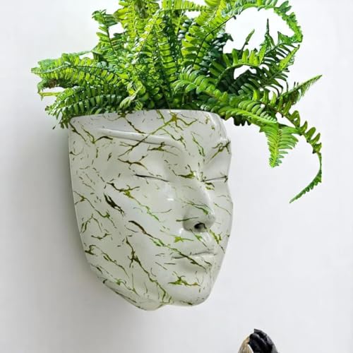 Image of Lady Face Wall Planter | Calm face | Abstract Ceramic Hanging Planter | 17.5 x 13.5 cm | Wall Decoration | Balcony & Living Room Home Decor (Blackstone)
