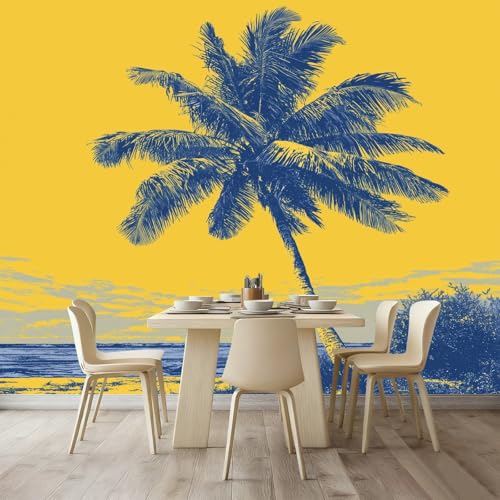 Fresque murale palmiers pour chambre et salon jaune gingembre