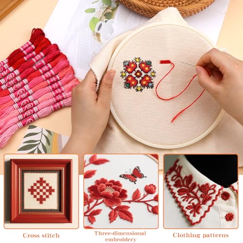Image of Embroidery Floss,12 Skeins Red Embroidery Thread,Friendship Bracelet String for DIY Making,Embroidery Crafts
