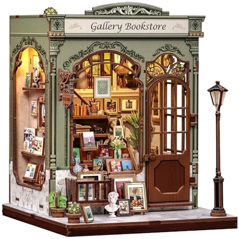CUTEBEE Book Nook Kit-DIY Domek dla Lalek,Retro i Artystyczny Miniaturowy Dom,Dekoarcja na Półkę na Książki,Prezenty(Gellery Bookstore)