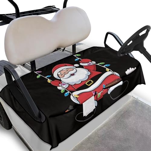Darisoco Xmas Lights Santa Claus Golf Cart Towel Seat Covers Golf Cart Seat Covers Club Car with 4 Front Pockets Golf Cart Accessories for All-Weather Use