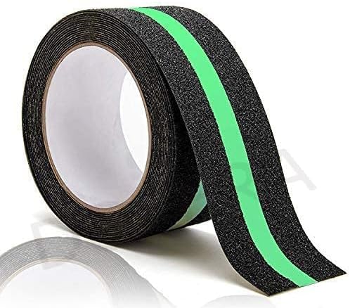 DOZERA Anti Skid Tape Glow in the Dark Non Skid Safety Tape self Adhesive for Slippery Stairs Surfaces and Marbles Anti Skid Fall Resistant Tape (50 mm x 5 Meter) (Glow Green line Anti Skid Tape)