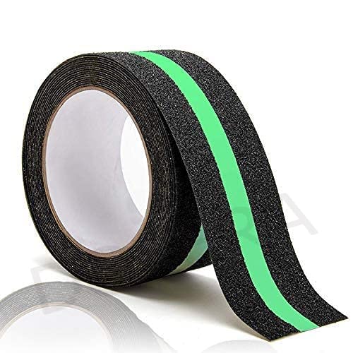 DOZERA Anti Skid Tape Glow in the Dark Non Skid Safety Tape self Adhesive for Slippery Stairs Surfaces and Marbles Anti Skid Fall Resistant Tape (50 mm x 5 Meter) (Glow Green line Anti Skid Tape)