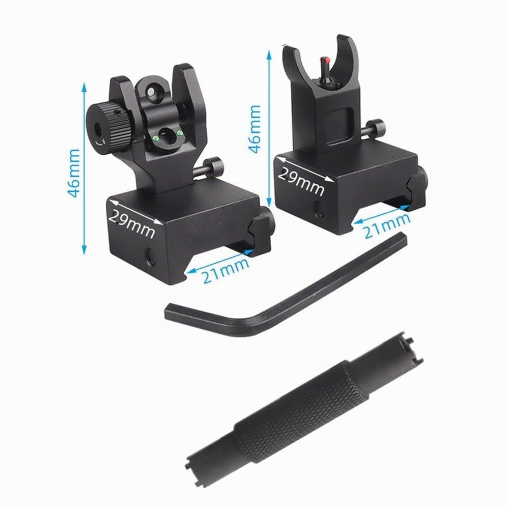 Flip-up Folding Front and Rear Fibre Optic Iron Sight for 21mm Picatinny Rails, with/Without Adjustment Tools