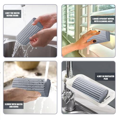 Image of 4Pcs Reusable Damp Clean Duster Sponge，Efficient Cleaning Duster for Dust, Debris,and Stains,Brush Magic Eraser Sponge for Ceiling Fan,Blinds,Baseboard,Gray and Yellow